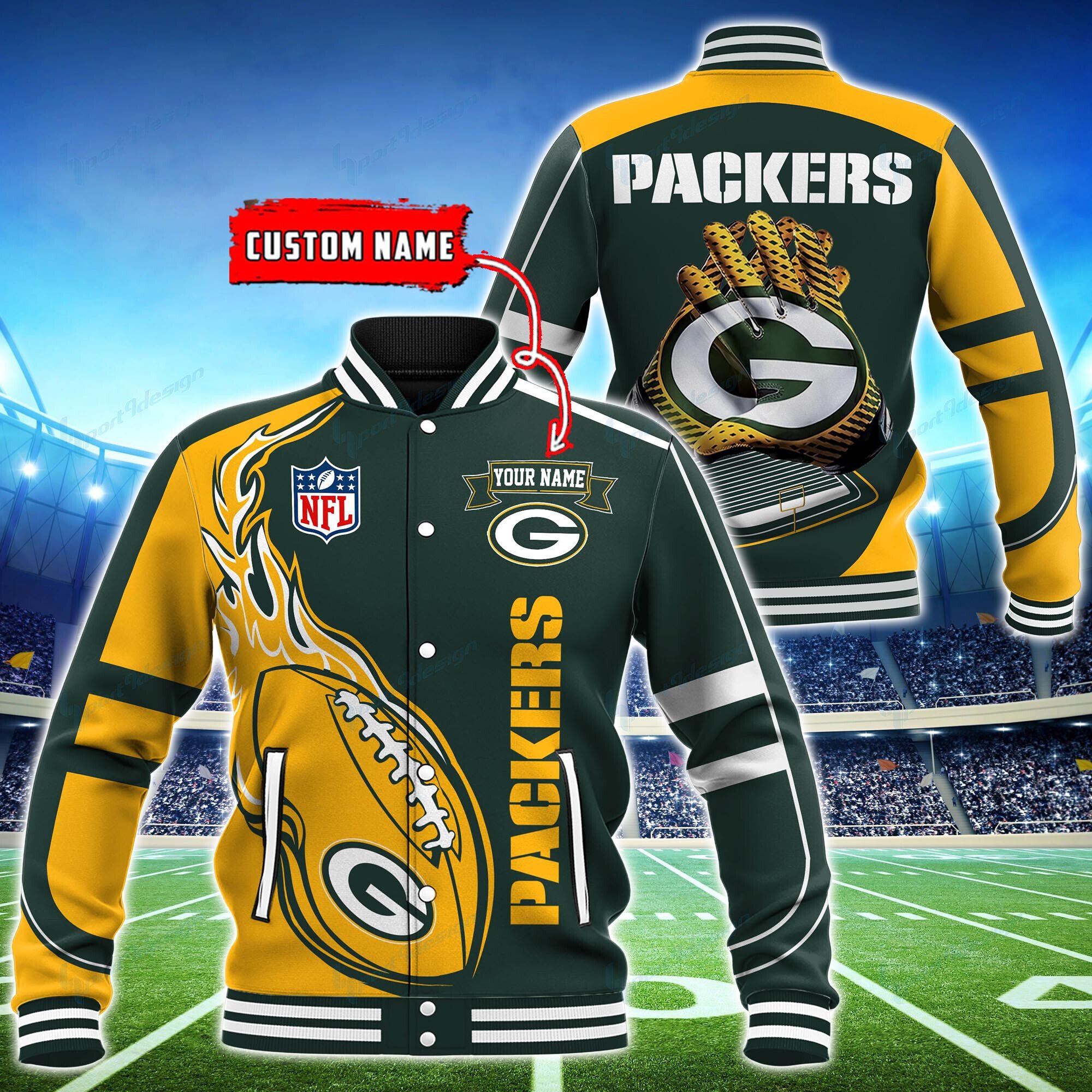 Green Bay Packers Personalized Baseball Jacket BG12