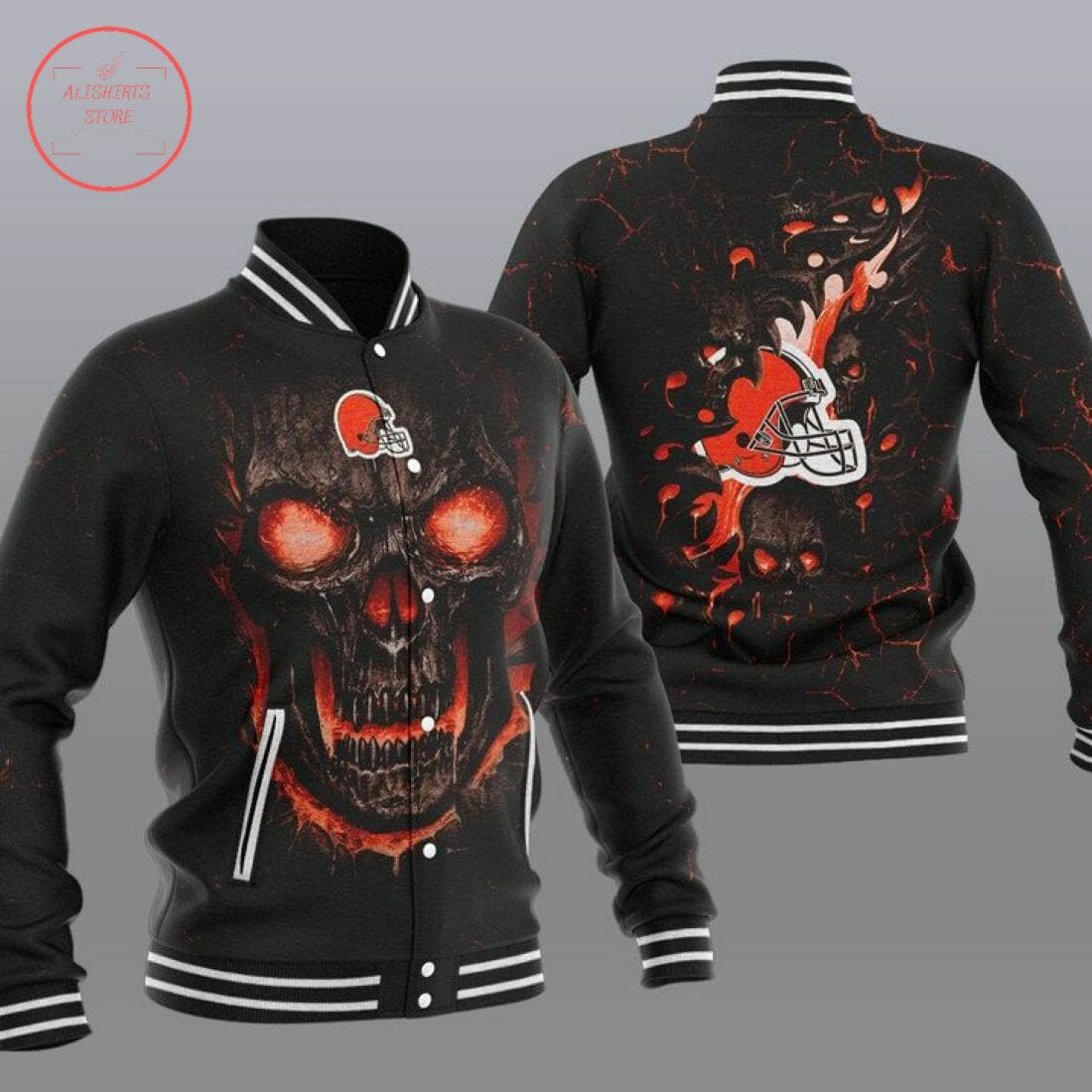 Cleveland Browns Skull Baseball Jacket