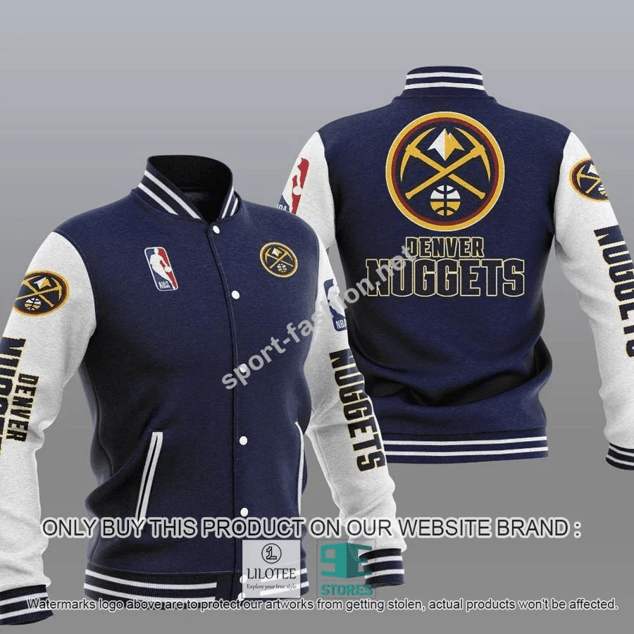 Denver Nuggets Navy Blue White Baseball Jacket
