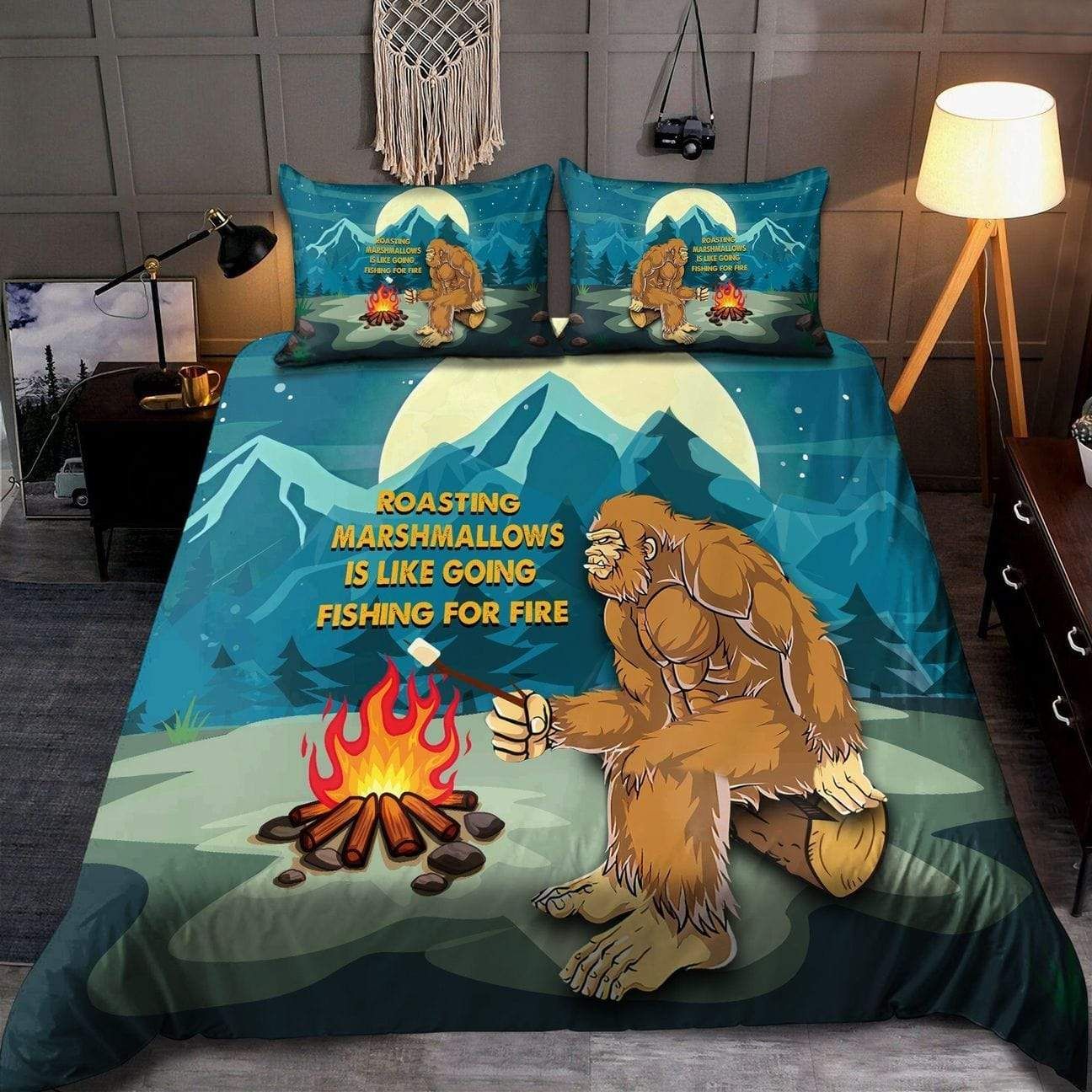 Bigfoot Bedding Set In The Forest Roasting Marshmallow Duvet Covers