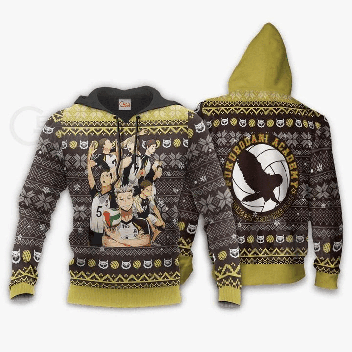 Fukurodani Academy Ugly Christmas Haikyuu 3d Hoodie Zip Hoodie