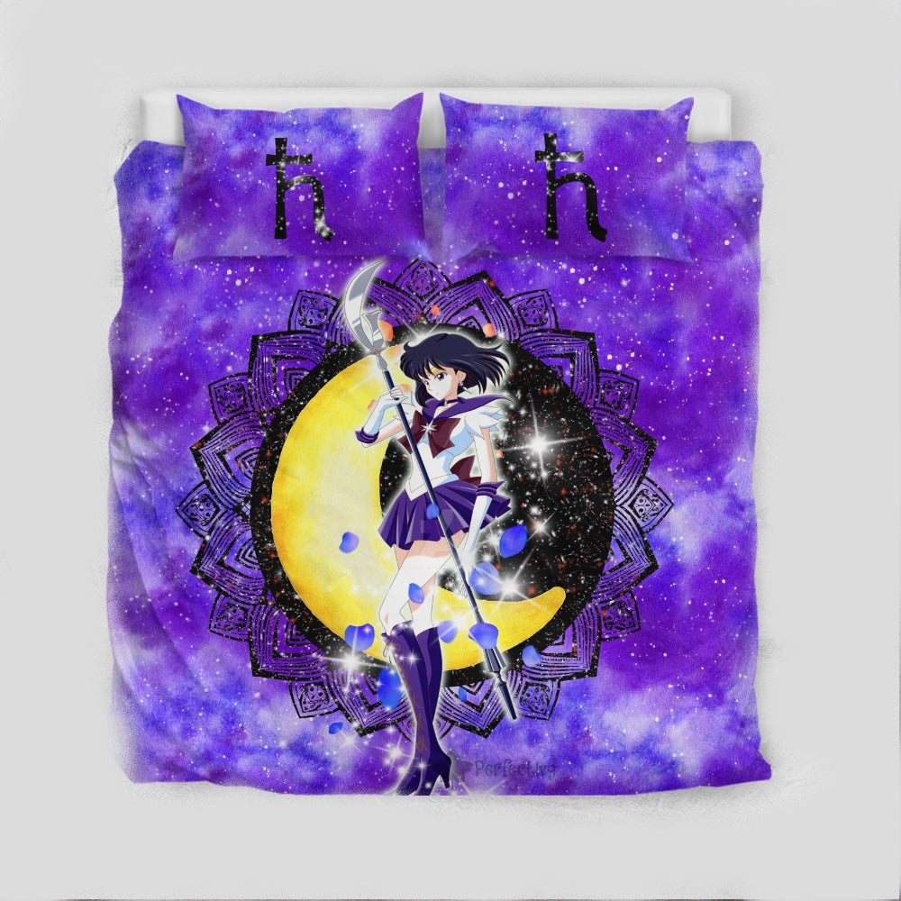 Sailor Moon Bedding Set Sailor Saturn Henna Flower Pattern Duvet Covers