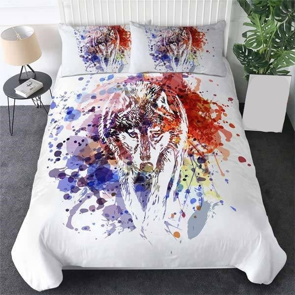 Wolf Bedding Set Lone wolf Watercolor Art Graphic Duvet Covers