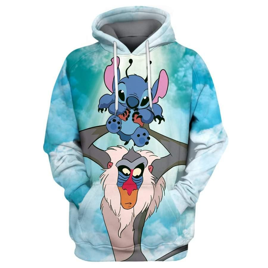 Cute Stitch Disney, Rafiki The Lion King And Stitch Aop Hoodie