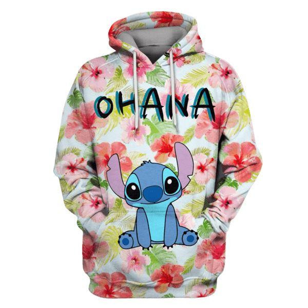 Stitch Hoodie Stitch Ohana Flowers Pink 3d Hoodie Zip Hoodie