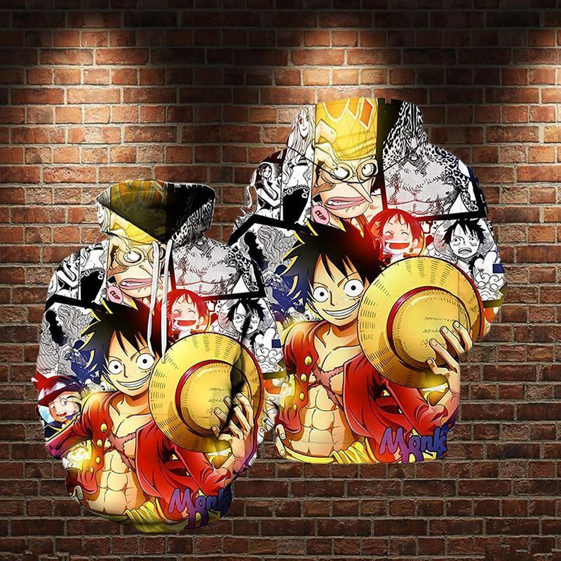 Lontse Anime One Piece Monkey D Luffy Novelty Over Print 3d Hoodie Zip Hoodie 2