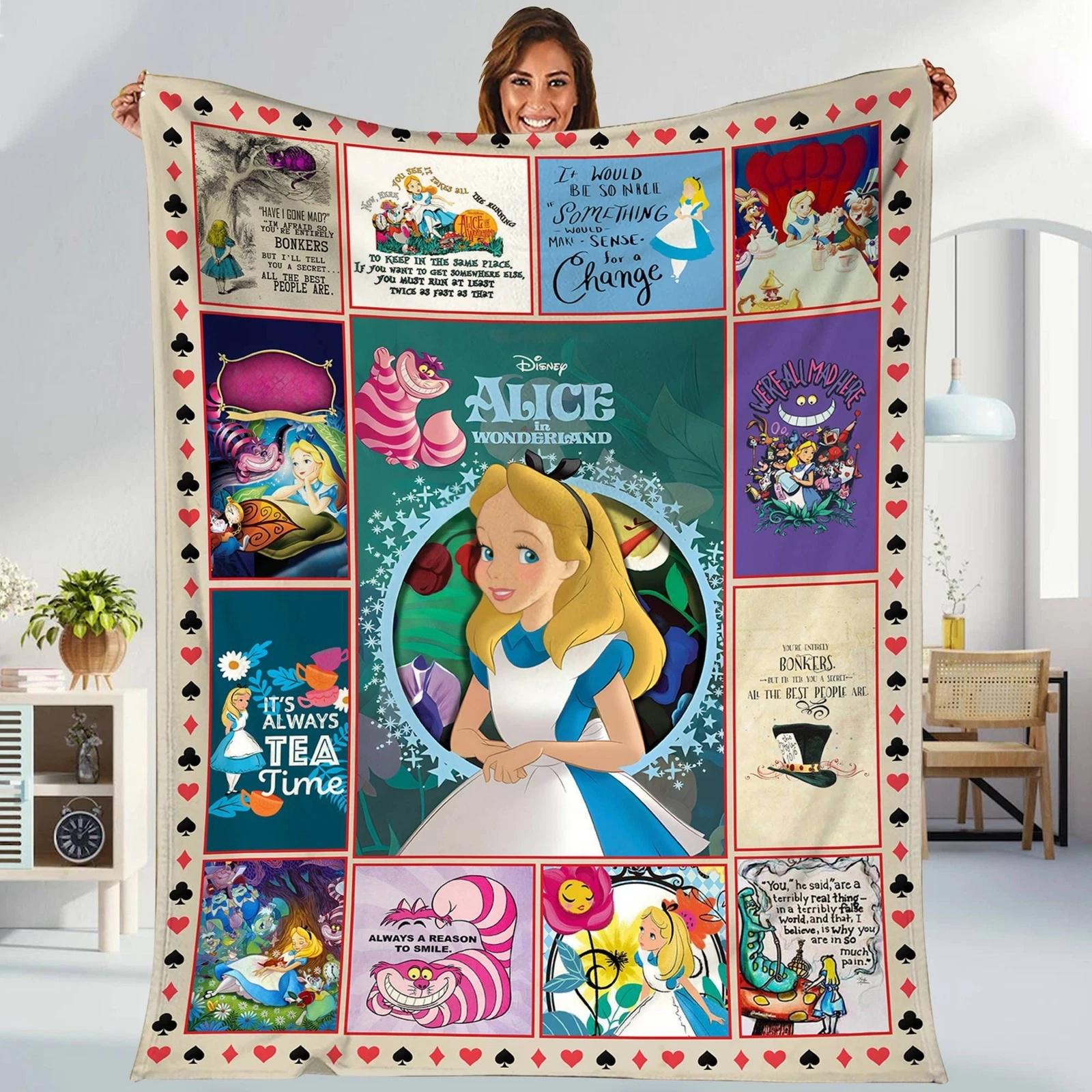 Alice In Wonderland Blanket Mad Hatter Cheshire Cat White Rabbit Fleece Sherpa Blanket