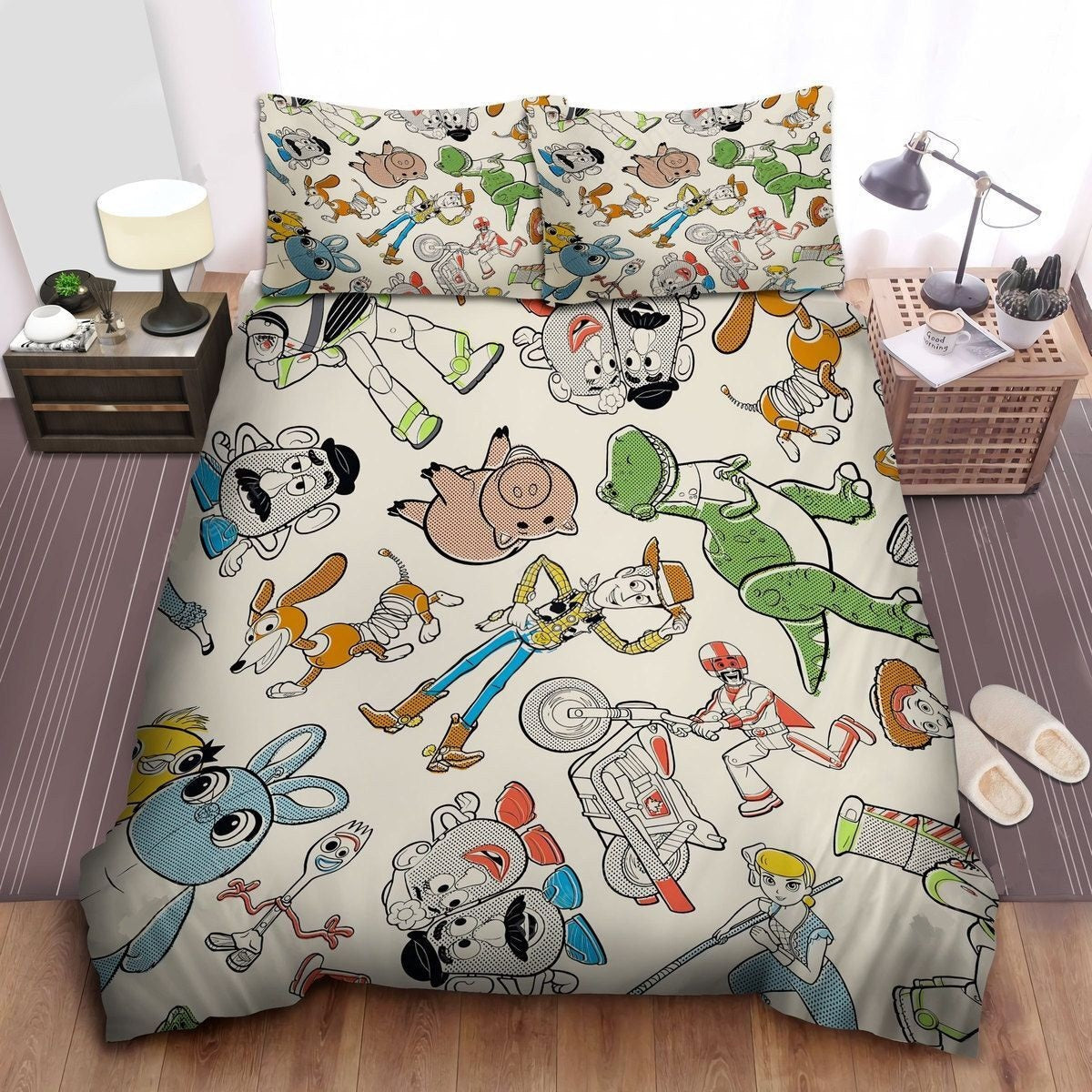 Toy Story Bedding Set DN Toy Story 4 Characters In Doodle Pattern Duvet Covers