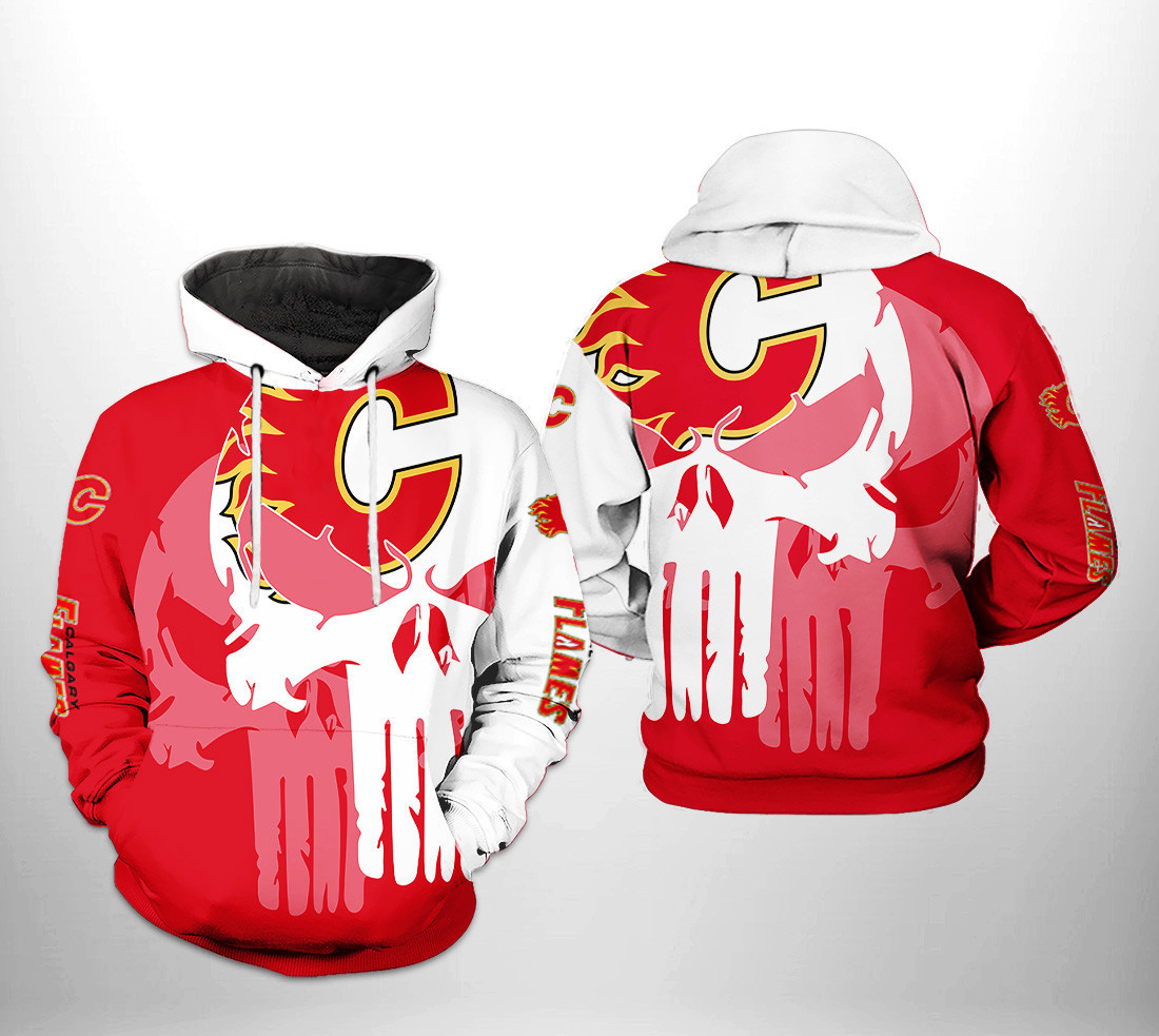 Calgary Flames Team Skull 3D All Over Print Hoodie & Zip Hoodie