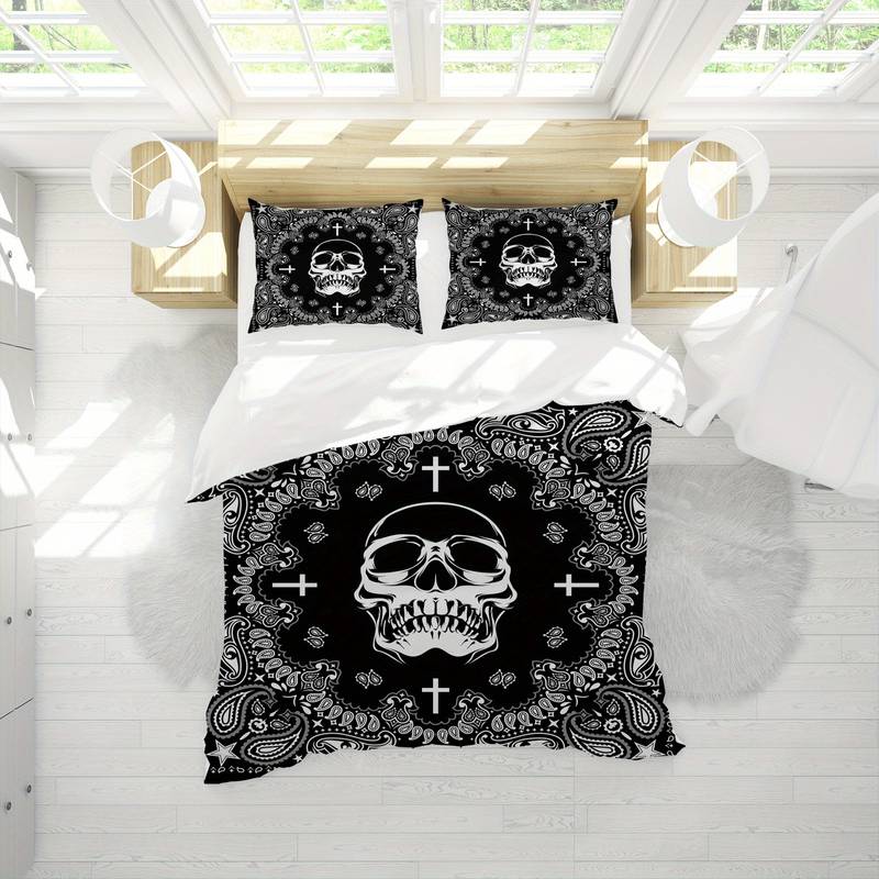 Skull Bedding Set Flowers Cross Skull Pattern Duvet Covers