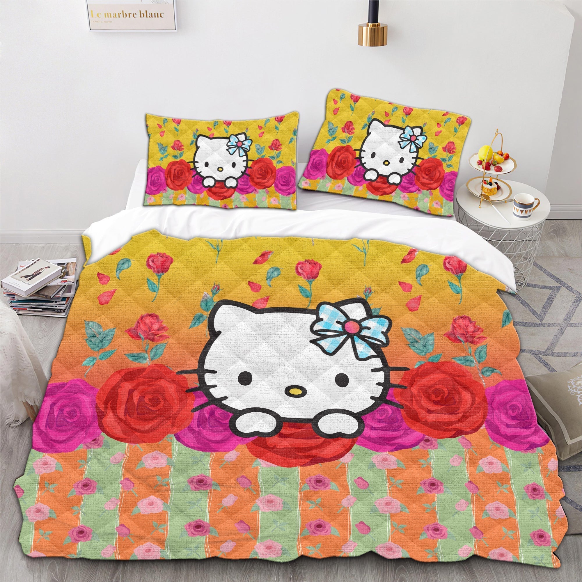 Hello Kitty Bedding Set Hello Kitty And Rose Flowers Duvet Covers Purple