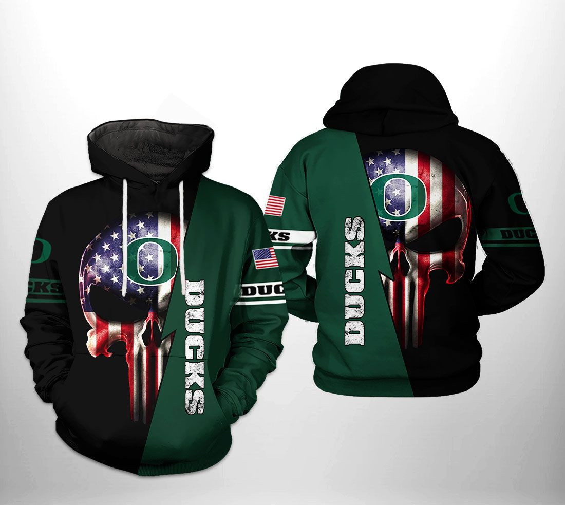 Oregon Ducks US Flag Skull 3D All Over Print Hoodie & Zip Hoodie