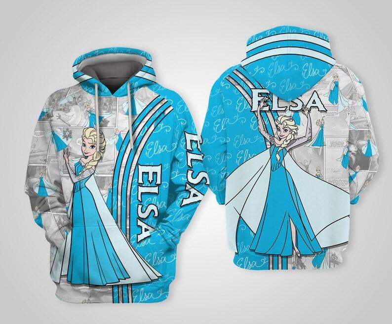 Cartoon Frozen, Elsa Princess Frozen Signature All Over Print Hoodie, Zip Hoodie