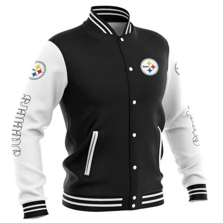 Pittsburgh Steelers Black White Baseball Jacket