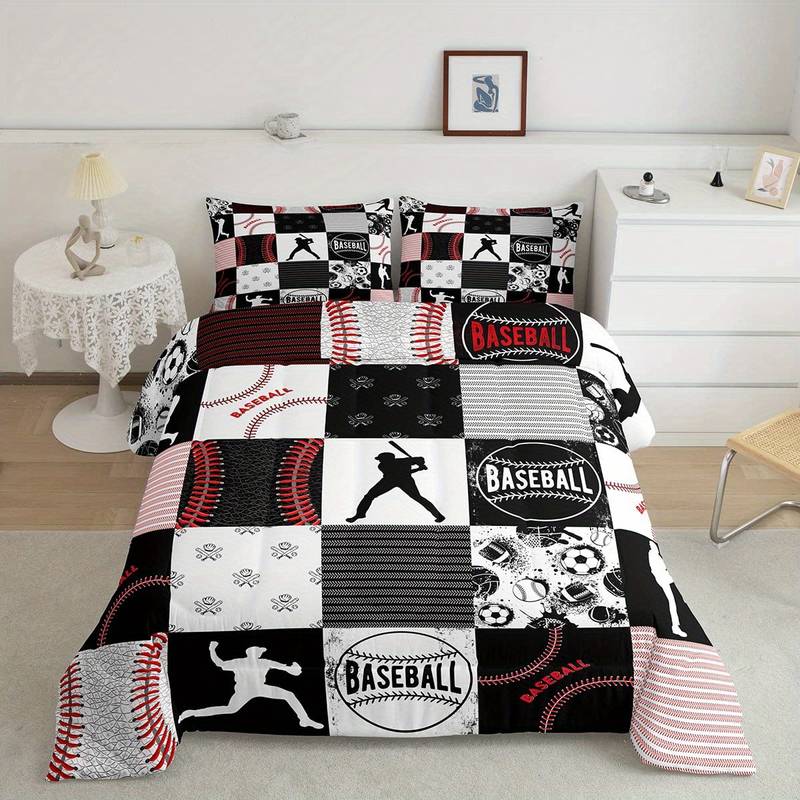 Baseball Bedding Set Baseball Player Poses Pattern Duvet Covers