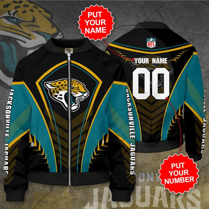 Jacksonville Jaguars Custom Name Number Black Teal Bomber Jacket