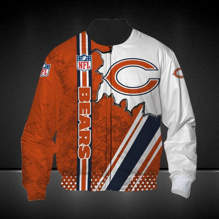 Chicago Bears Orange White Logo In Hert Bomber Jacket