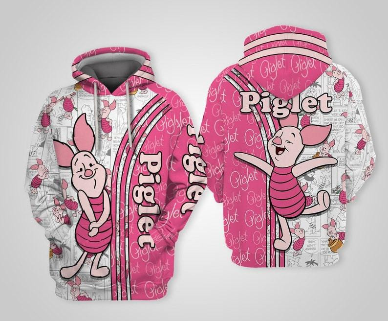 Cute Piglet Winnie-the-pooh Cartoon, Piglet Signature, Piglet Comics Book Patterns All Over Print Hoodie, Zip Hoodie