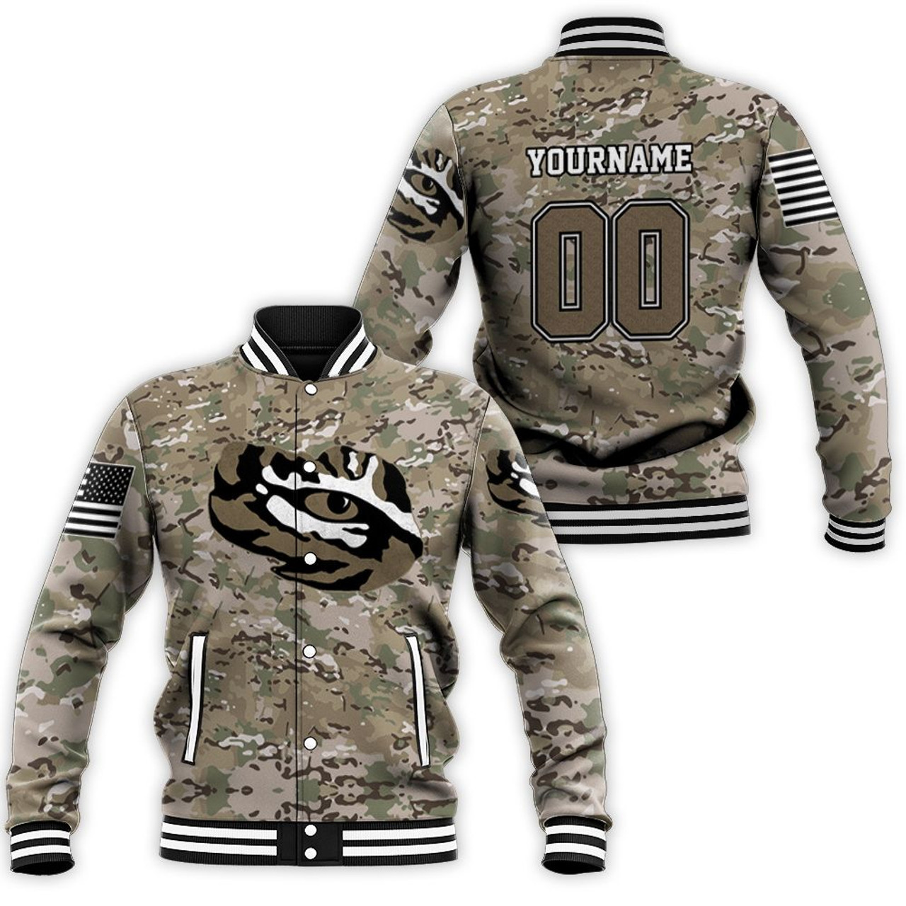 LSU Tigers Custom Name Number Camo Baseball Jacket