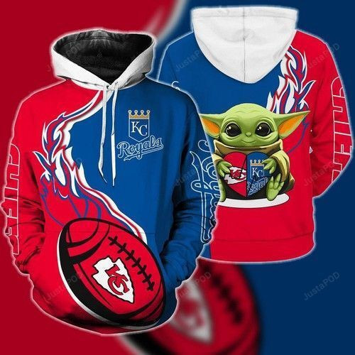 CHIEFS-ROYALS BABY YODA LOVE 3D All Over Print Hoodie & Zip Hoodie