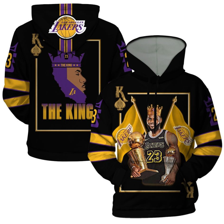 He King Lebron James Los Angeles Lakers Champion Trophy 3D All Over Print Hoodie & Zip Hoodie