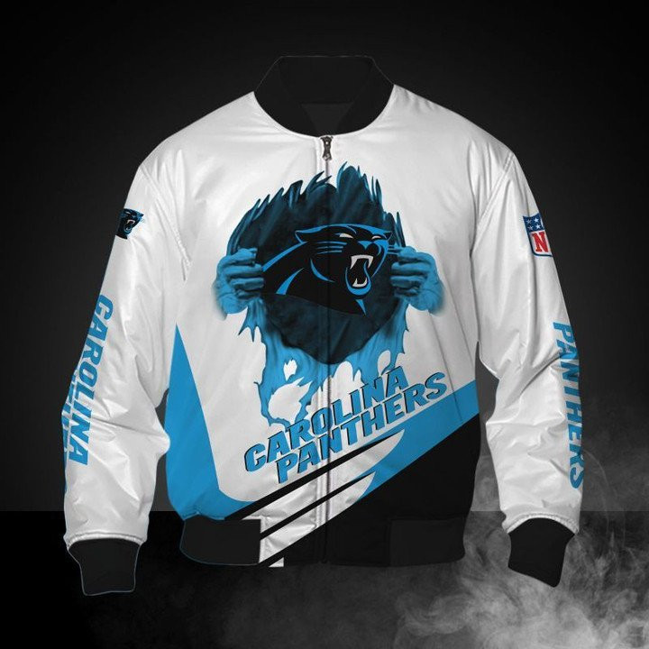 Carolina Panthers White Blue Bomber Jacket