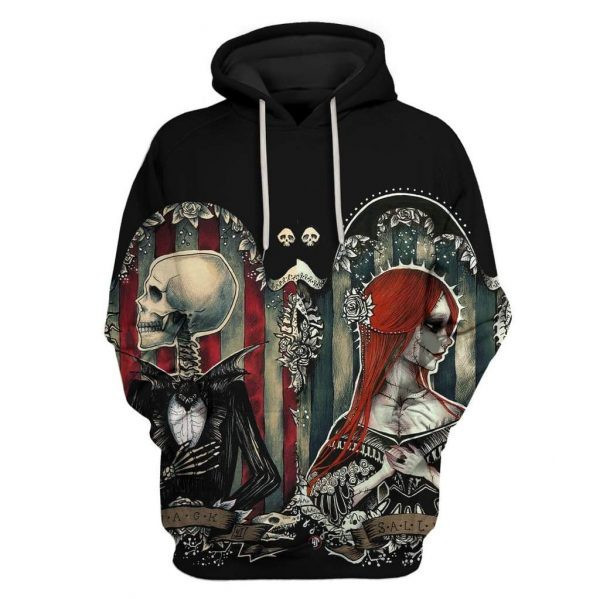 Jack and Sally Nightmare Before Christmas Skull Art 3D All Over Print Hoodie & Zip Hoodie