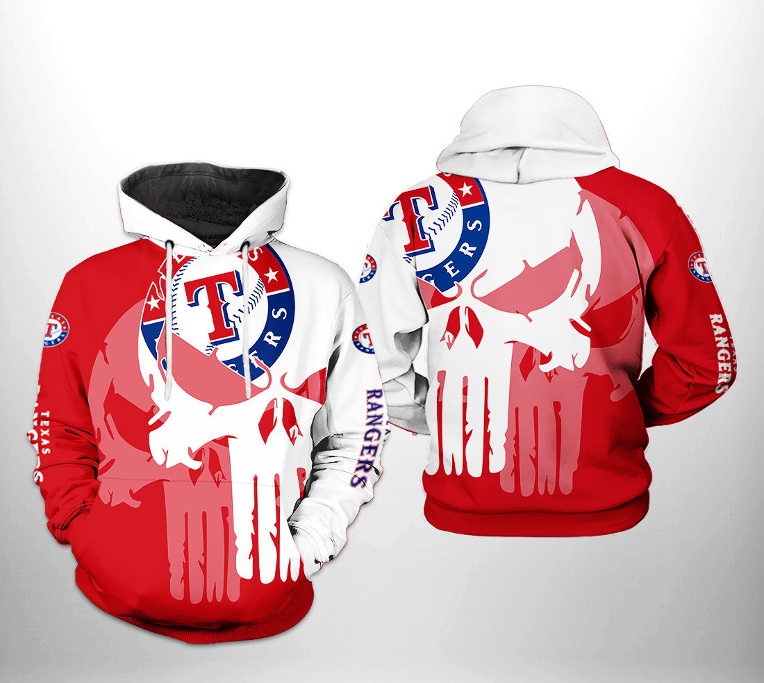 Texas Rangers MLB Team Skull 3D All Over Print Hoodie & Zip Hoodie