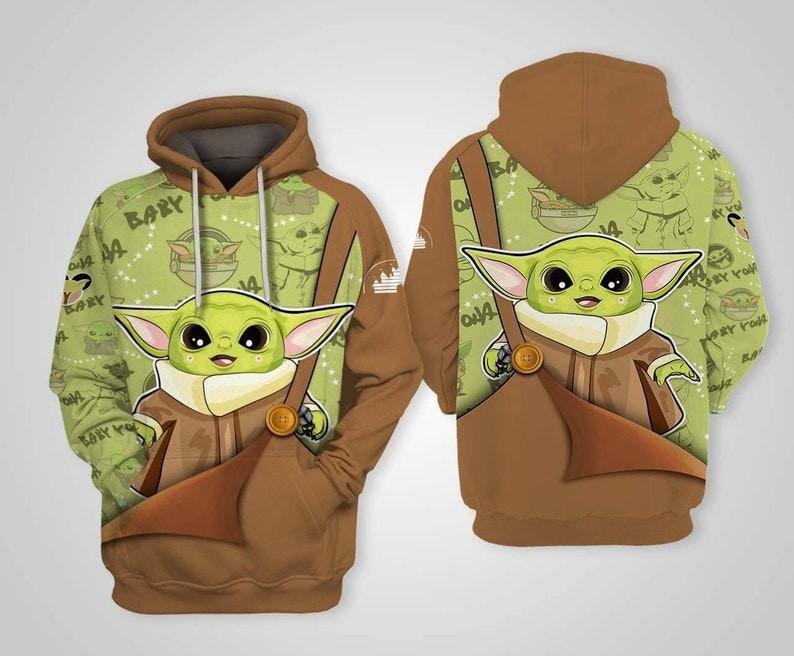 Baby Yoda Star Wars Fan Gift, Cute Baby Yoda All Over Print Hoodie, Zip Hoodie