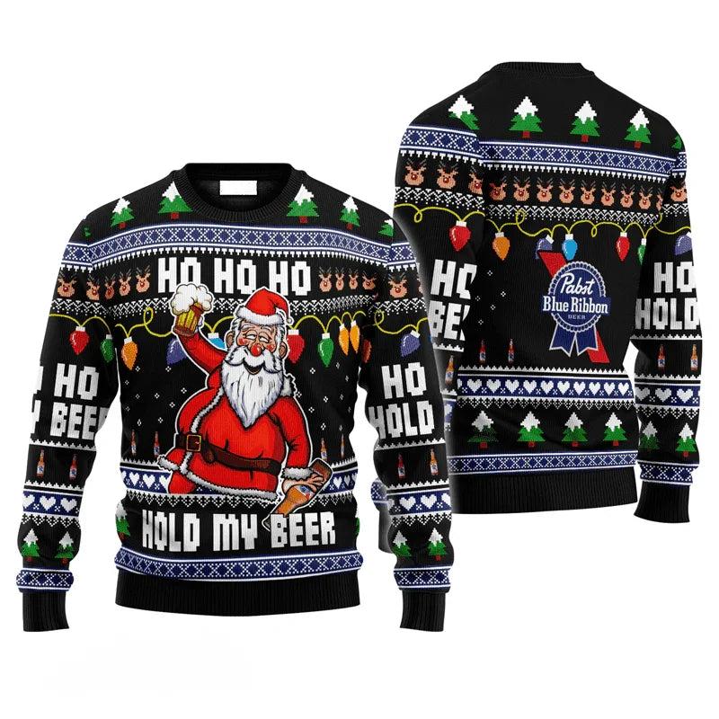 Pabst Blue Ribbon Drunken Santa Ugly Christmas Sweater