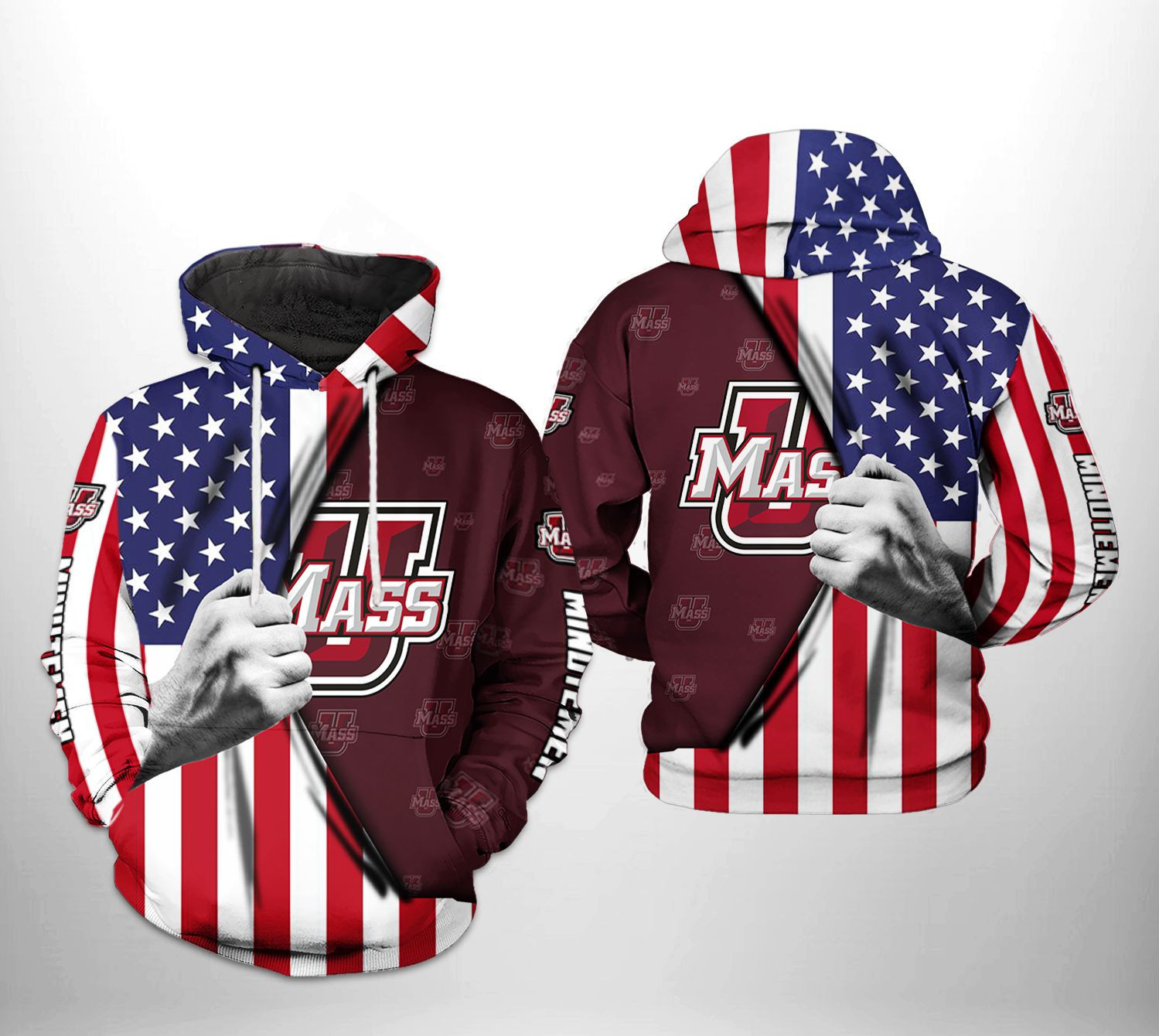 UMass Minutemen US Flag 3D All Over Print Hoodie & Zip Hoodie