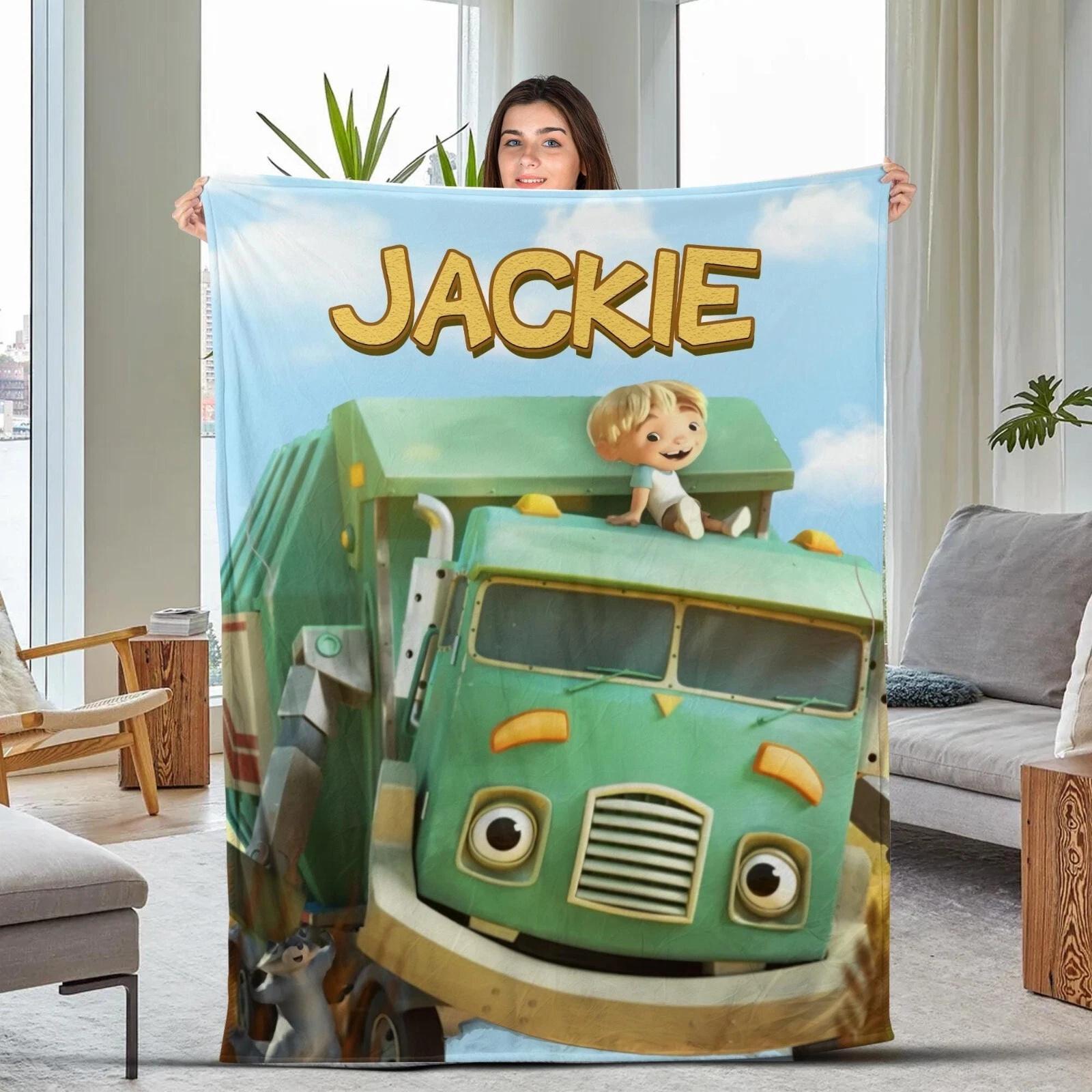 Personalized Hank And Trash Truck Trash Truck Fleece Sherpa Blanket