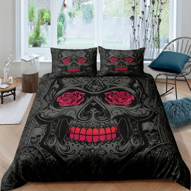 Skull Bedding Set Sugar Skull Roses Pattern Duvet Covers