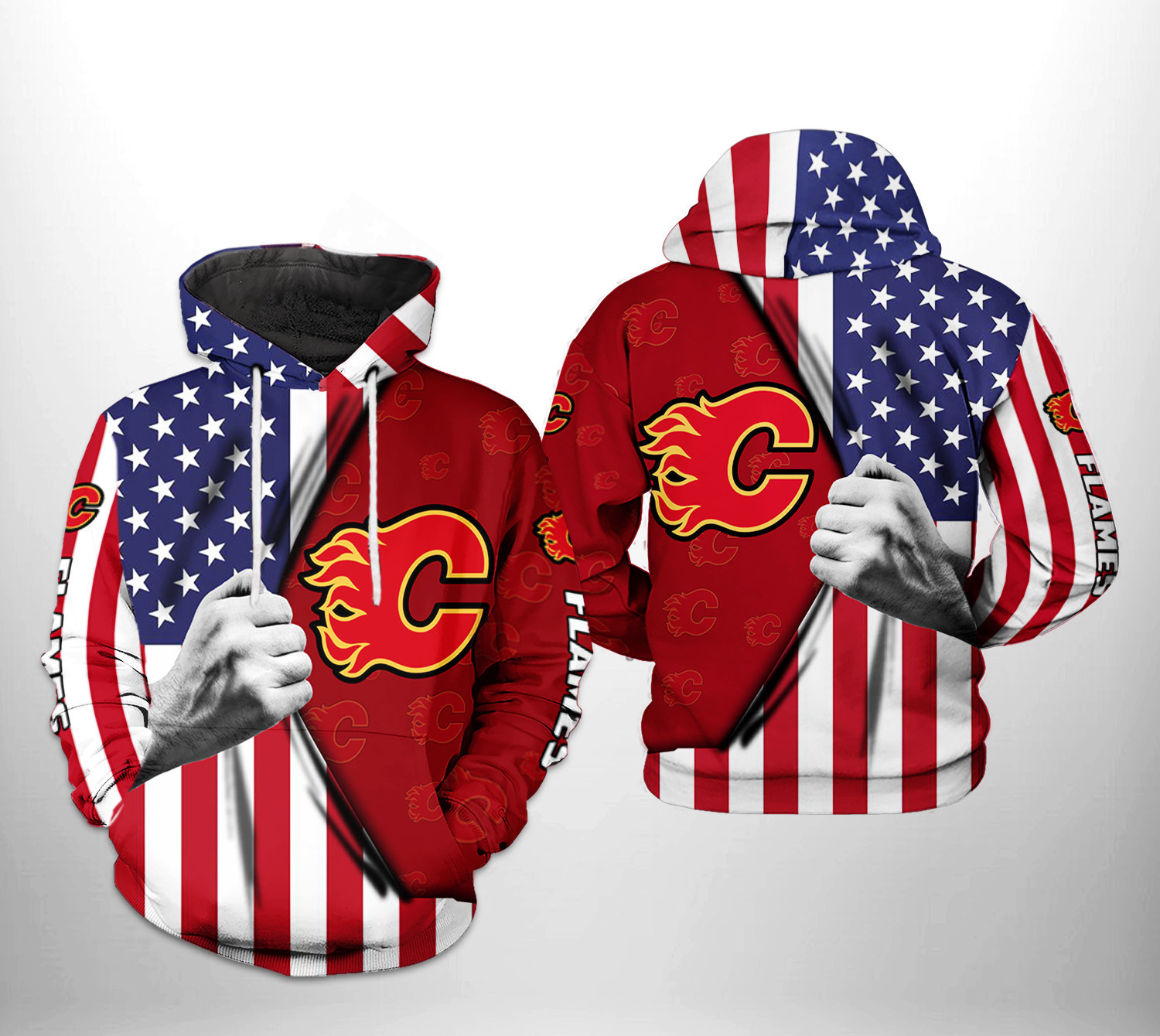 Calgary Flames US FLag 3D All Over Print Hoodie & Zip Hoodie