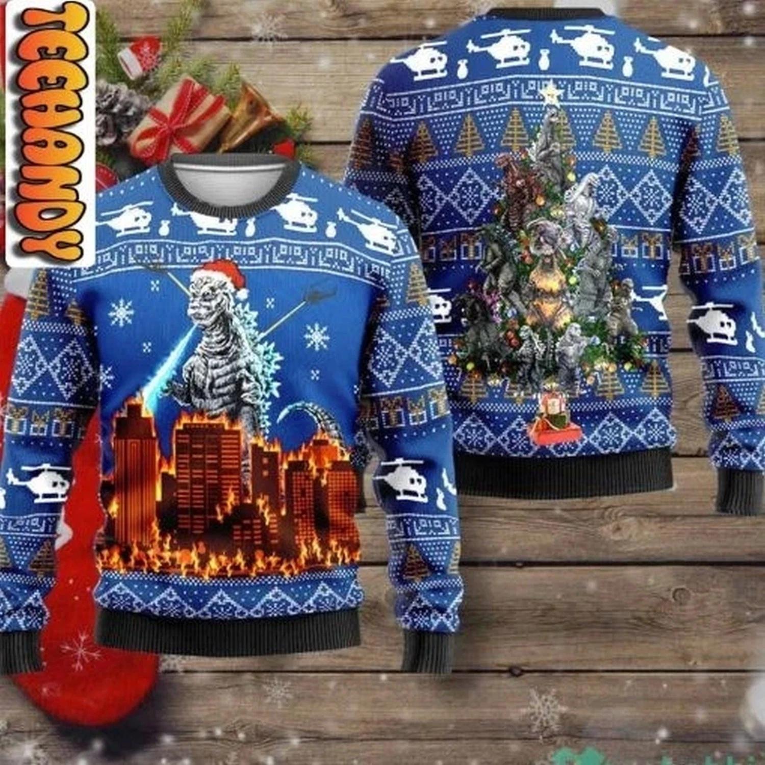 Godzilla Merry Ugly Christmas Sweater