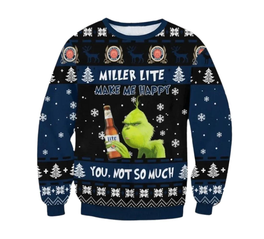 Miller Lite Make Grinch Happy Ugly Christmas Sweater