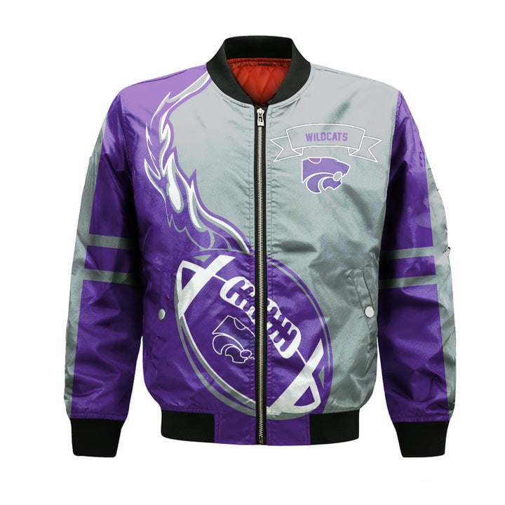 Kansas State Wildcats Purple Flame Ball Silver Bomber Jacket