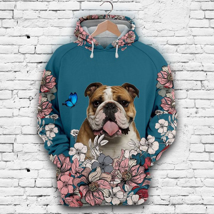 Lovely Bulldog And Flower 3D All Over Print Hoodie & Zip Hoodie