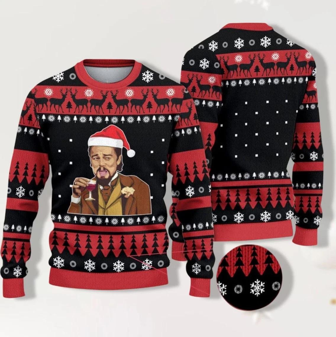 Leonardo Dicaprio Meme Ugly Christmas Sweater Man Drinking Wine Ugly Christmas Sweater