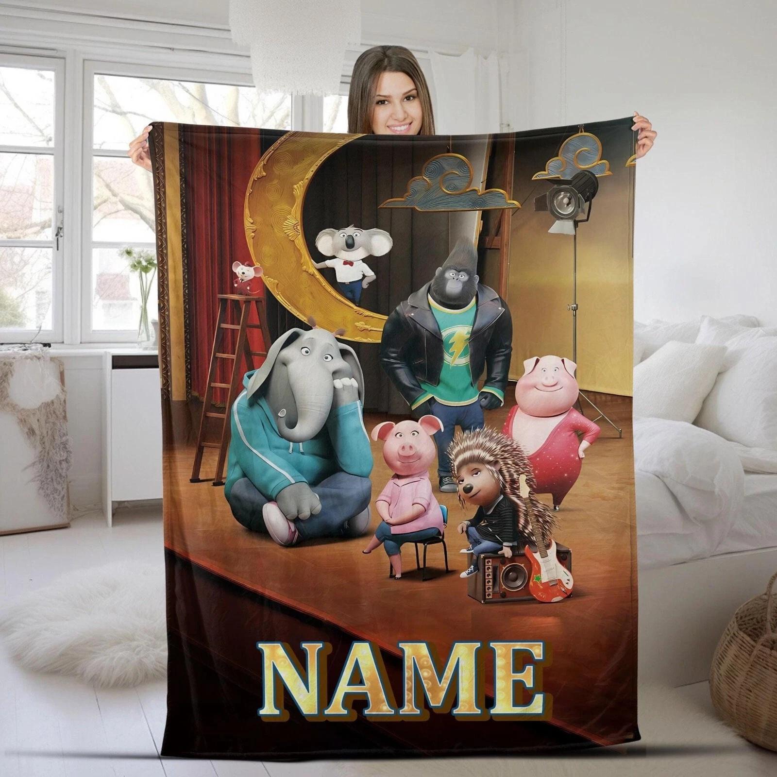 Personalized Sing 2 Blanket Pig Rosita Johnny Jimmy Nooshy Clay Calloway Charac Fleece Sherpa Blanket