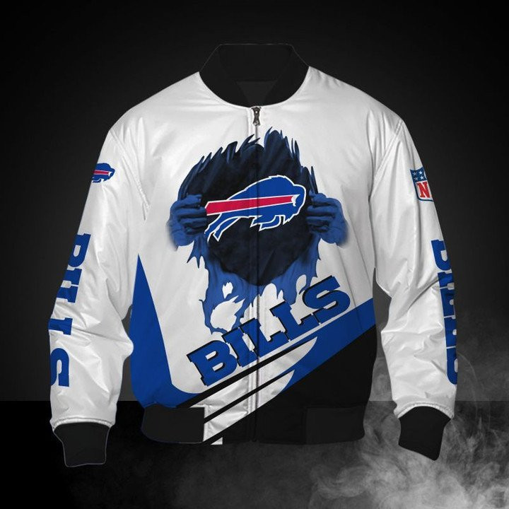 Buffalo Bills Blue Logo White Graphic Bomber Jacket