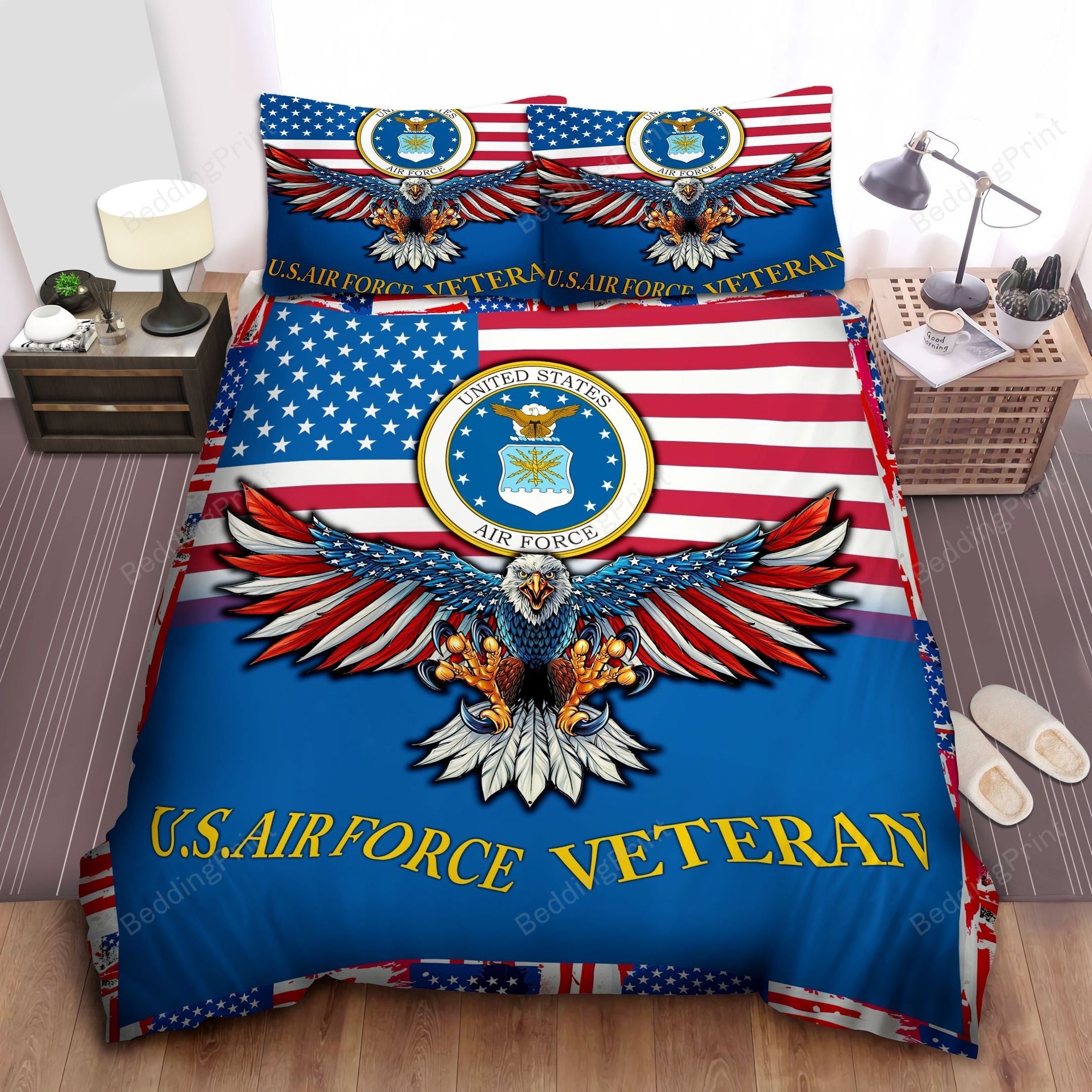 Veteran Bedding Set US Air Force Veteran American Flag And Eagle Duvet Covers Blue