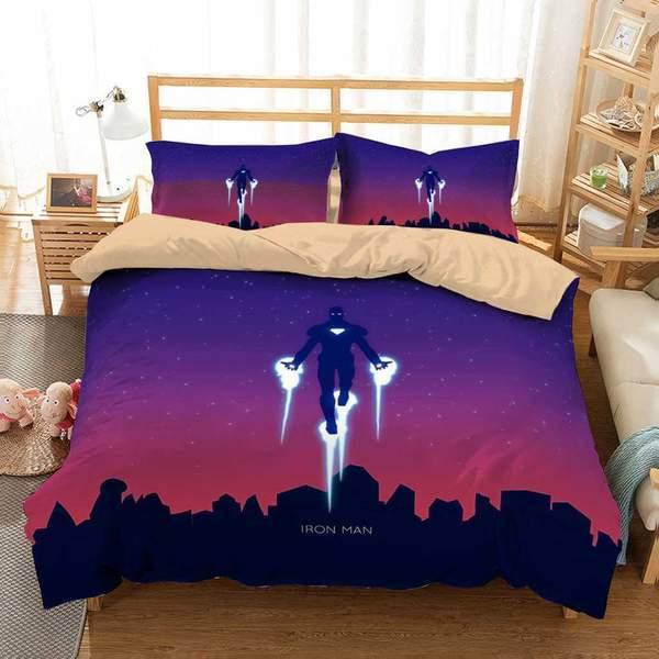 Iron Man Bedding Set MV Iron Man Flying Up Duvet Covers Purple
