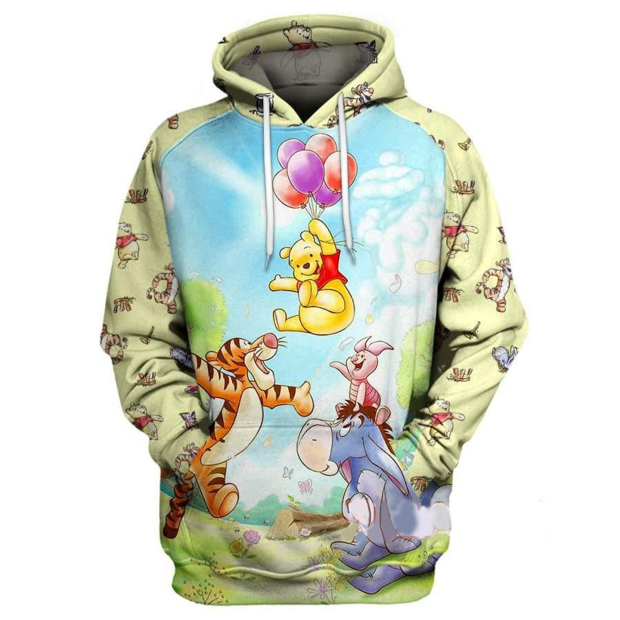 Winnie-the-pooh Fan Gift, Pooh And Friends Tigger Eeyore Piglet Emoji Cartoon All Over Print Hoodie
