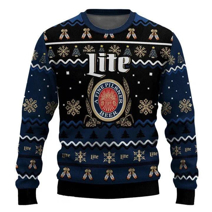 Personalized Miller Lite Pine Tree Snowing Ugly Christmas Sweater