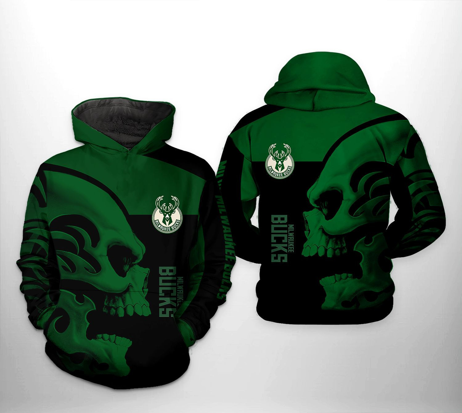 Milwaukee Bucks Skull Team 3D All Over Print Hoodie & Zip Hoodie