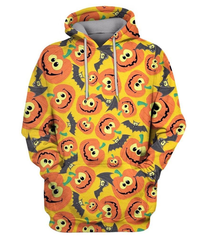 HALLOWEEN THEMES WITH BATS AND PUMPKINS 3D All Over Print Hoodie & Zip Hoodie