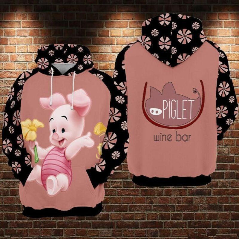 Piglet Cartoon Winnie The Pooh Wine Bar Over Print 3d Hoodie Zip Hoodie