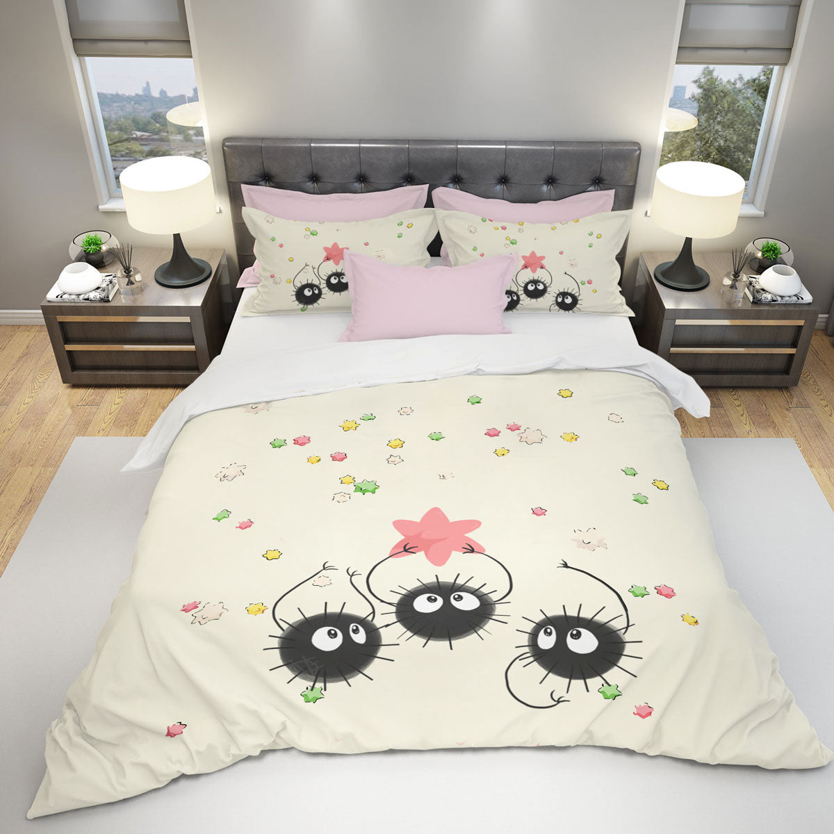 SGhibli Bedding Set Spirited Away Soot Sprites With Stars Duvet Covers