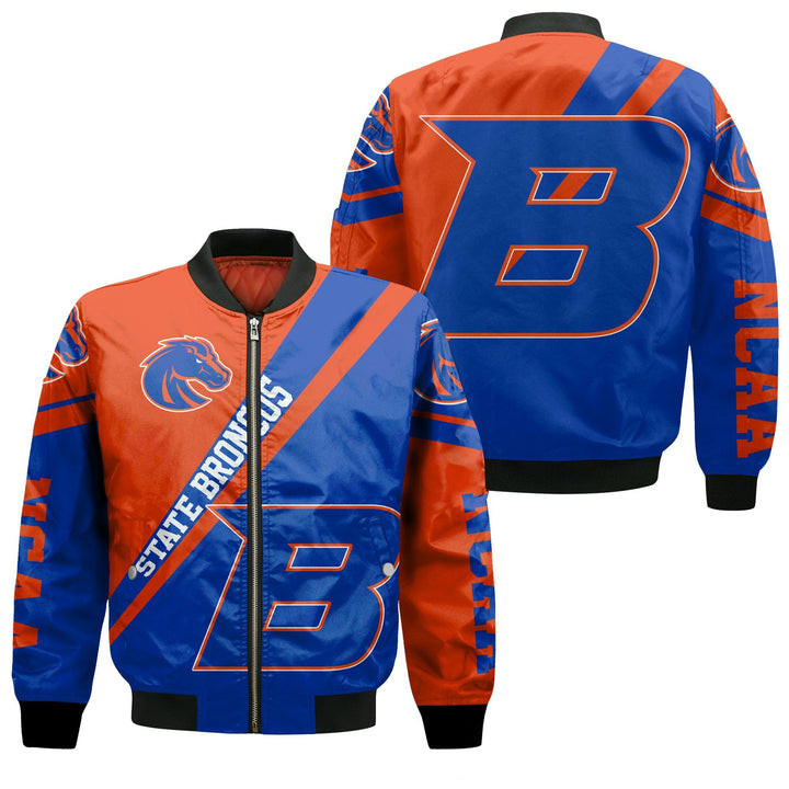 Boise State Broncos Blue Orange Cross Style Bomber Jacket